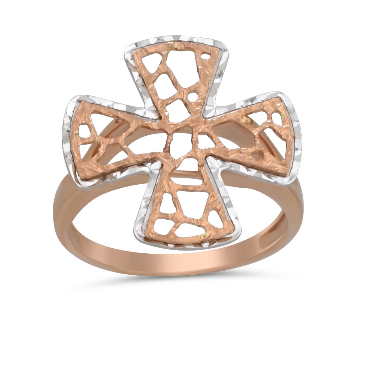 Ροζ χρυσό δαχτυλίδι με ανάγλυφο σταυρό